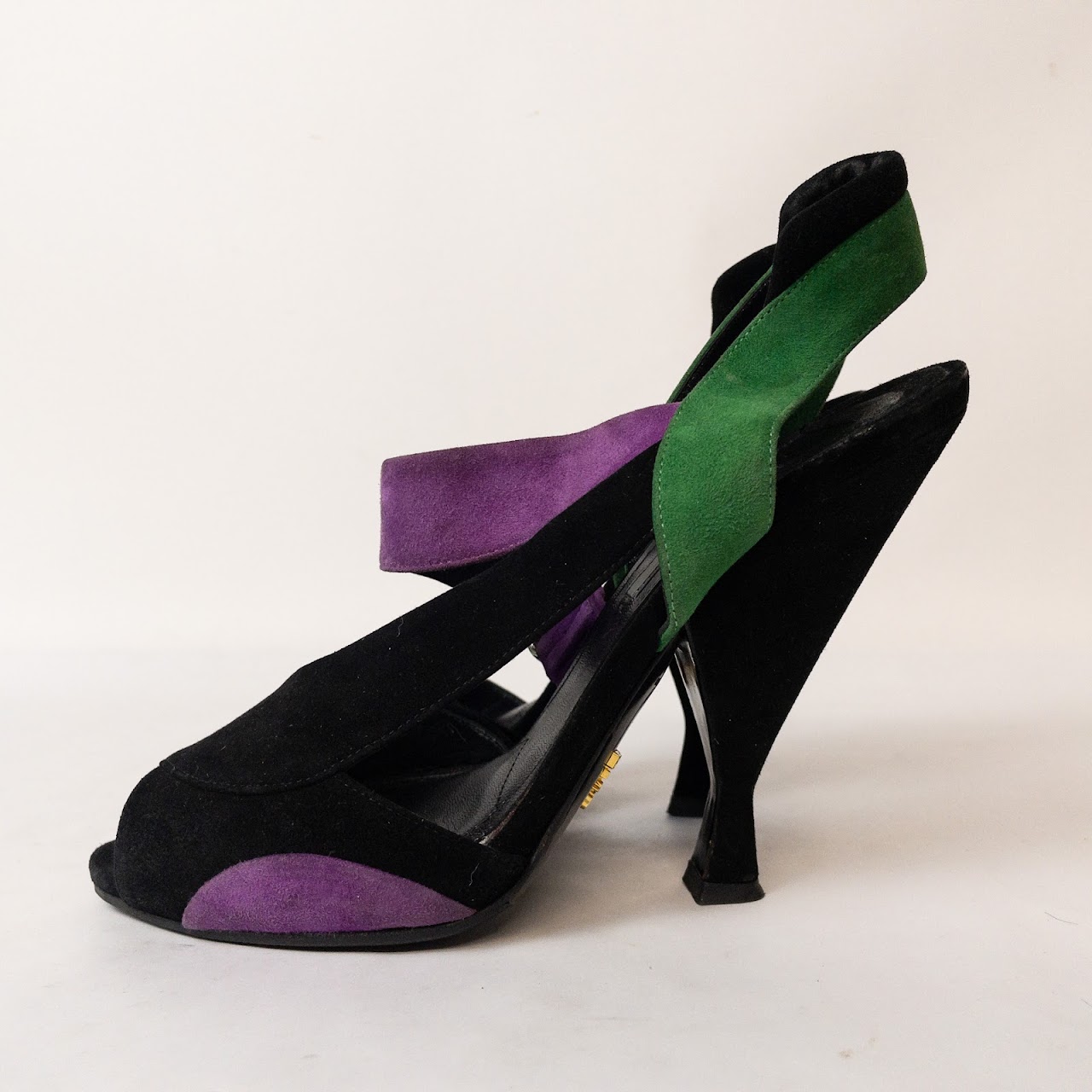 Prada Black, Purple & Green Suede Heels