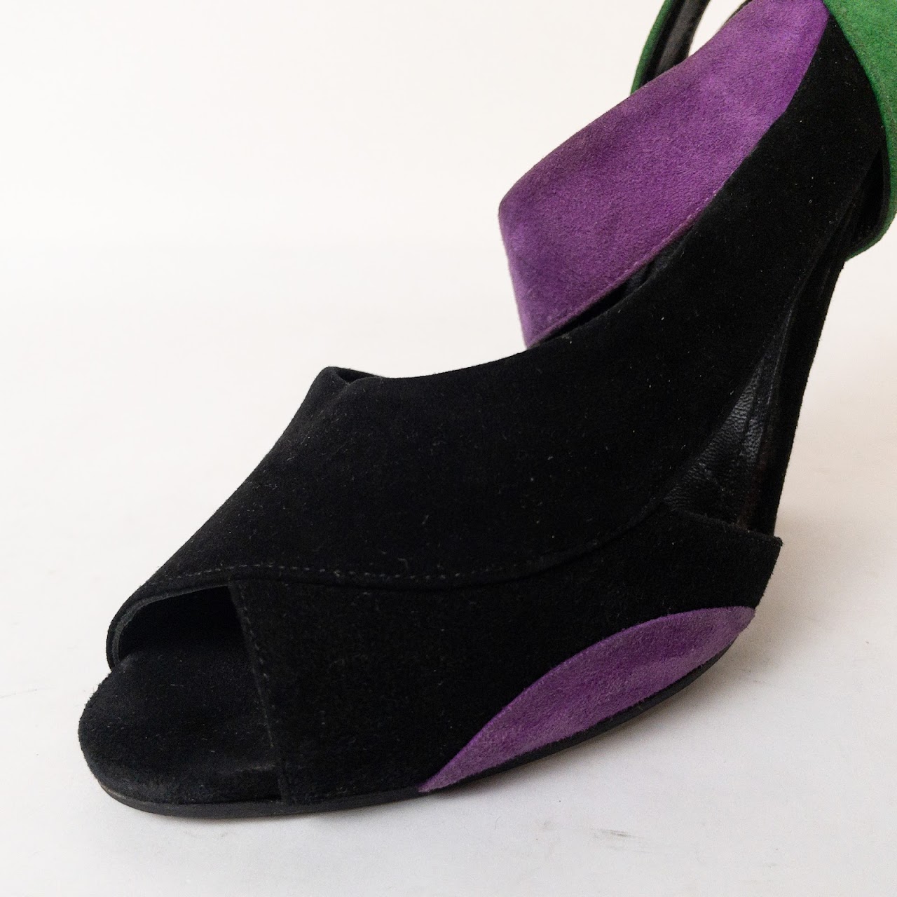 Prada Black, Purple & Green Suede Heels