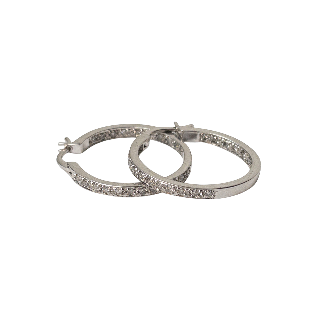 14K White Gold & Diamond Hoops