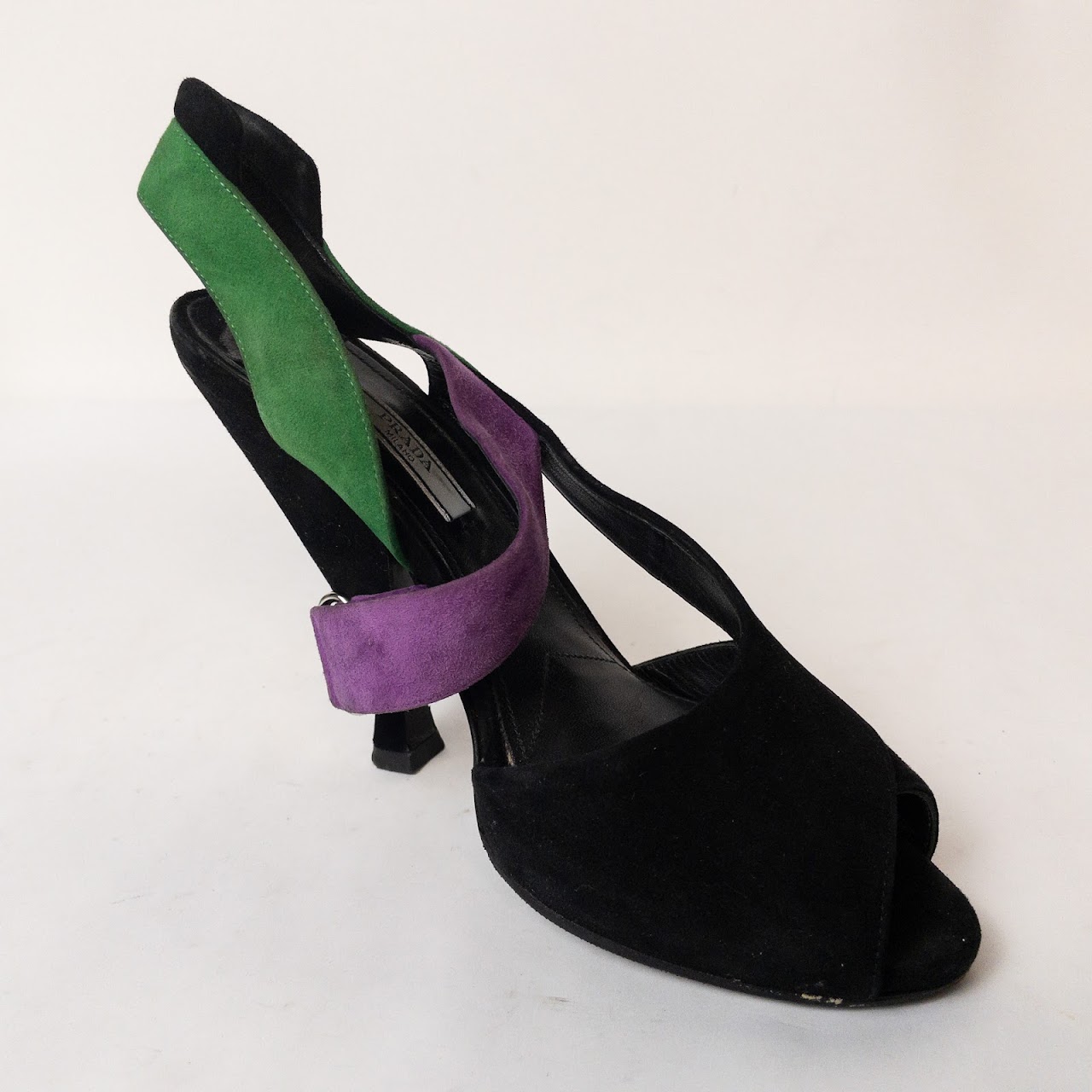 Prada Black, Purple & Green Suede Heels