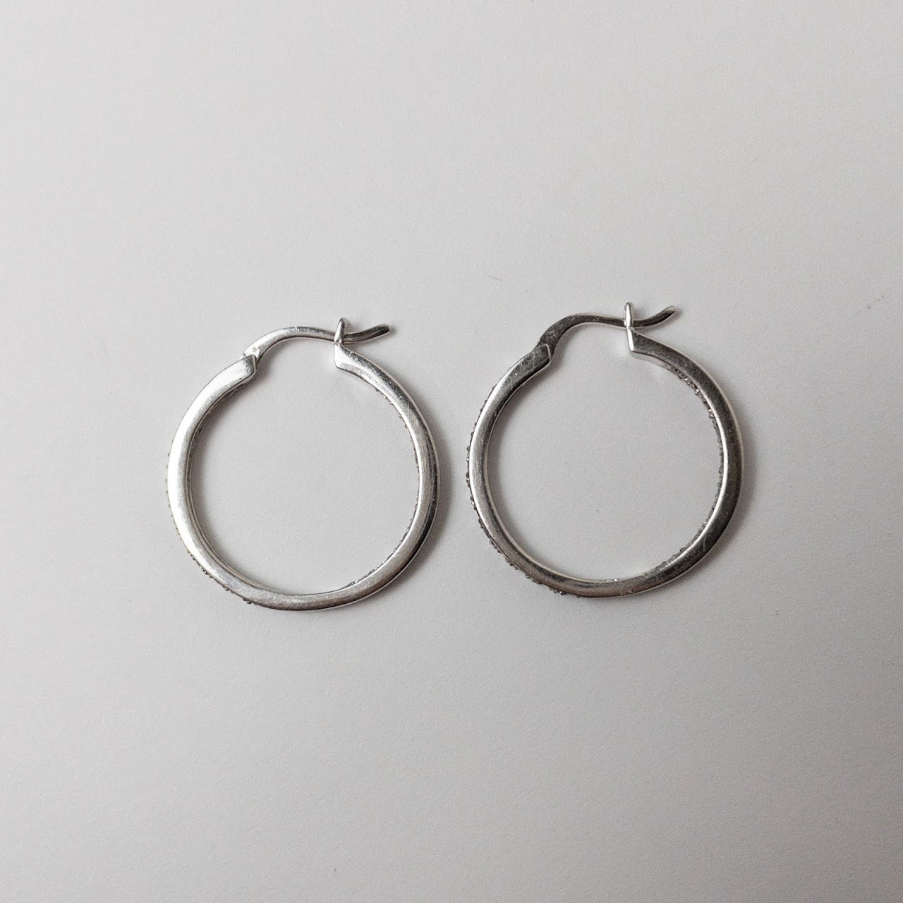 14K White Gold & Diamond Hoops