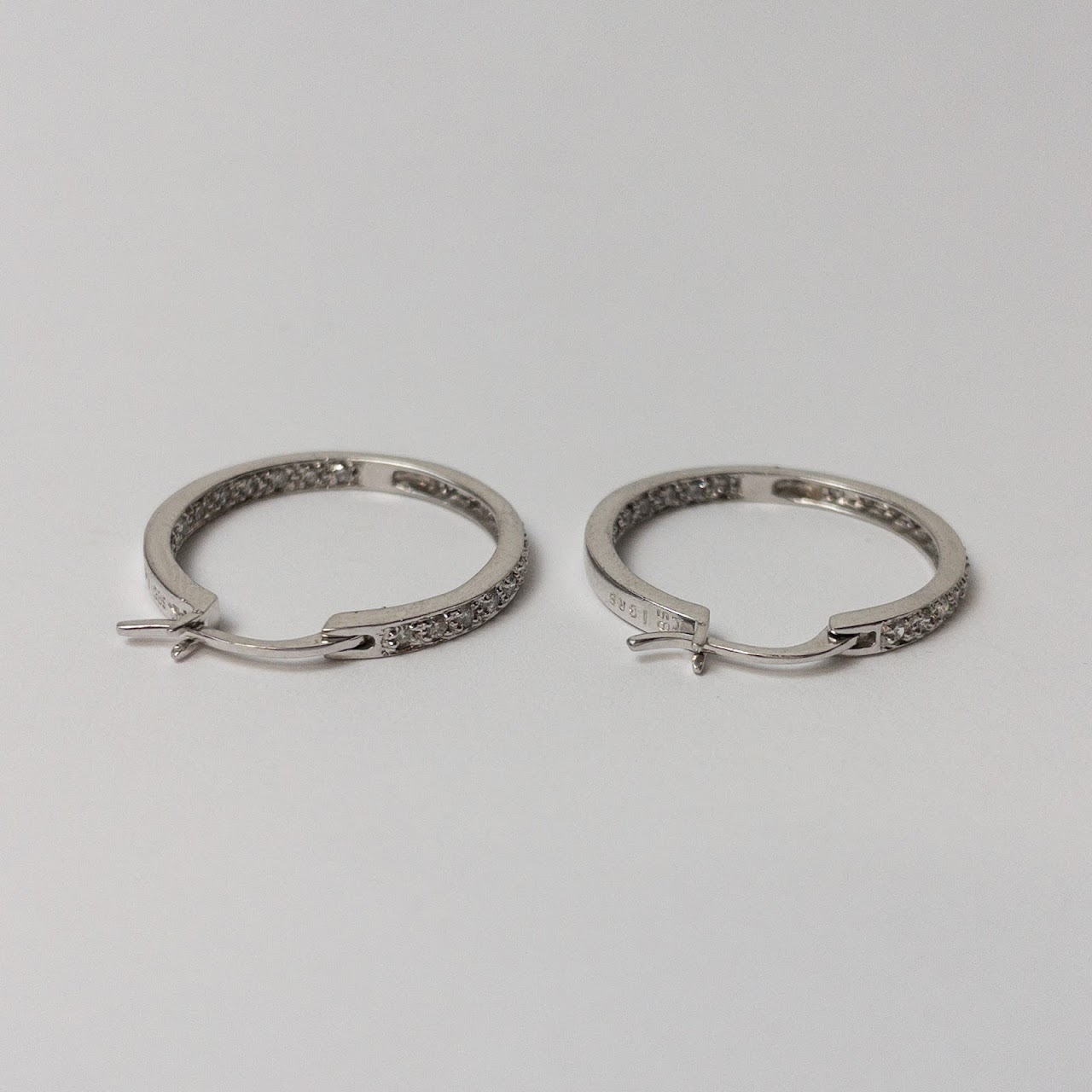 14K White Gold & Diamond Hoops