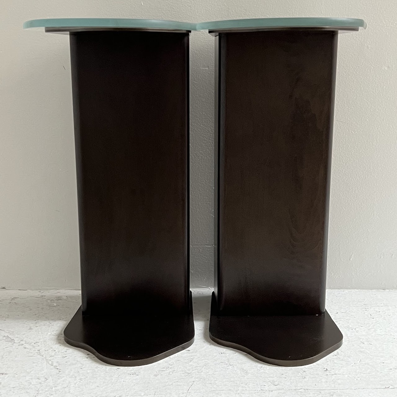 Antiqued Bronze and Glass Abstract Drinks Table Pair #2