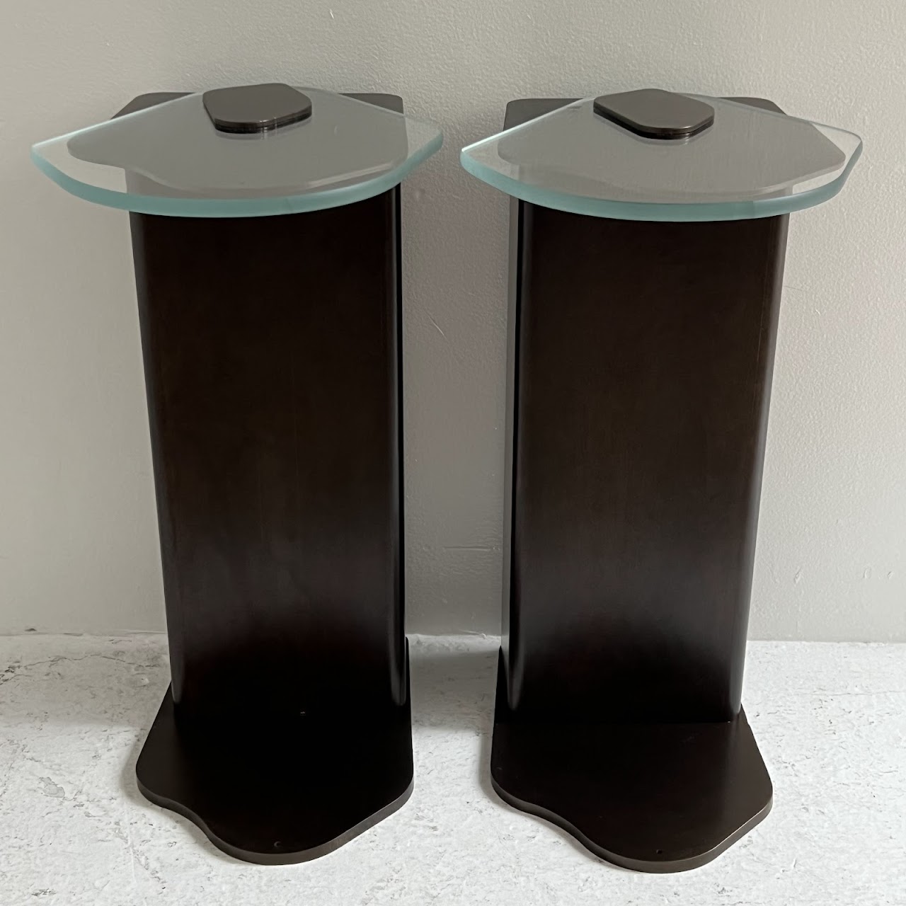 Antiqued Bronze and Glass Abstract Drinks Table Pair #1