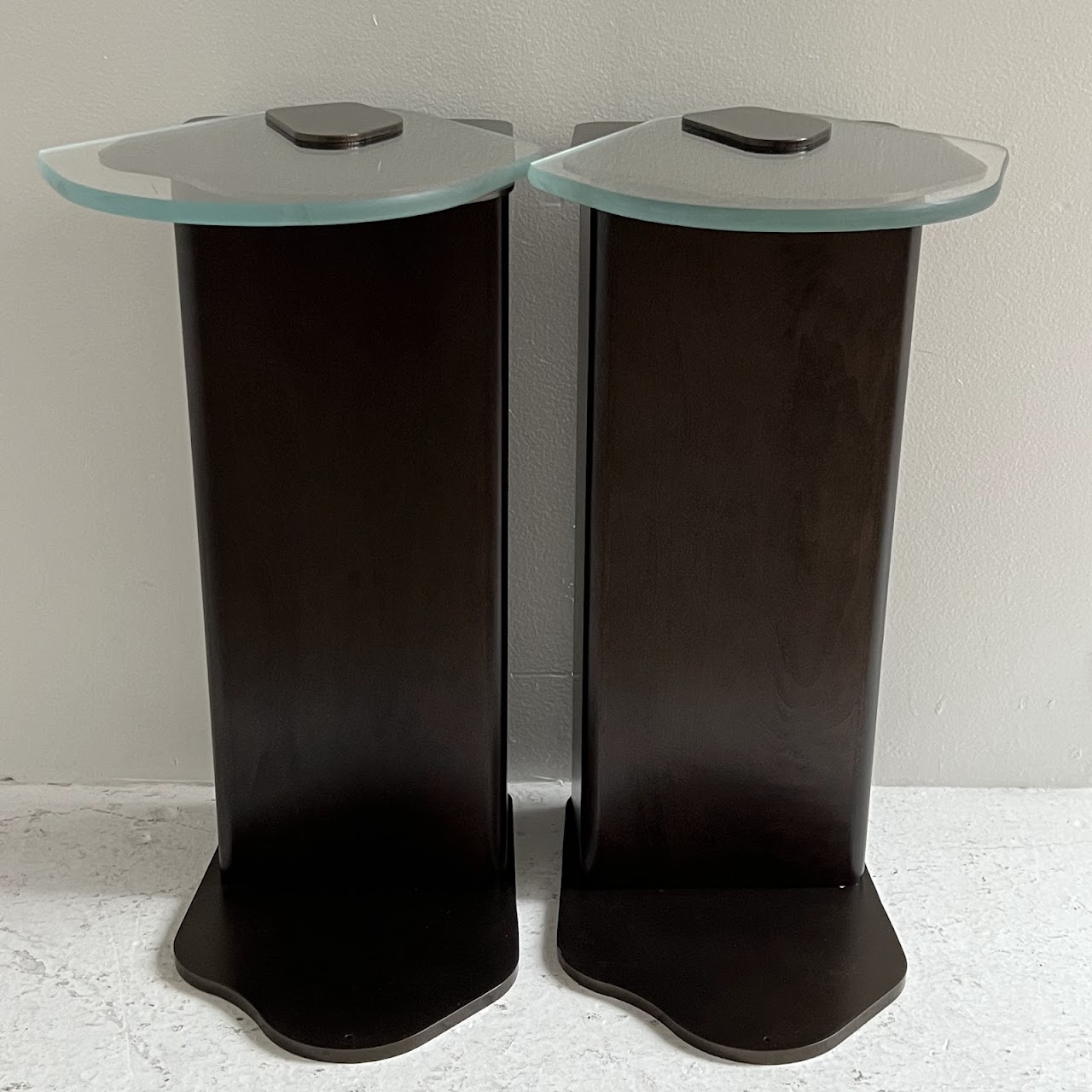 Antiqued Bronze and Glass Abstract Drinks Table Pair #2