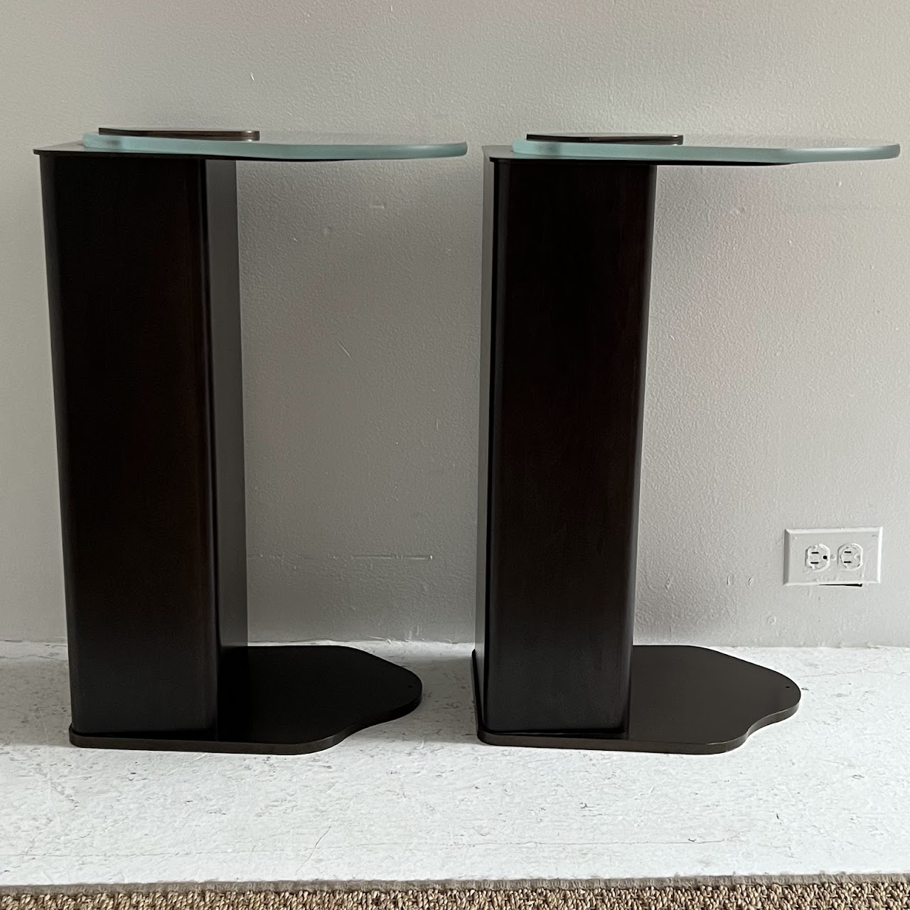 Antiqued Bronze and Glass Abstract Drinks Table Pair #2