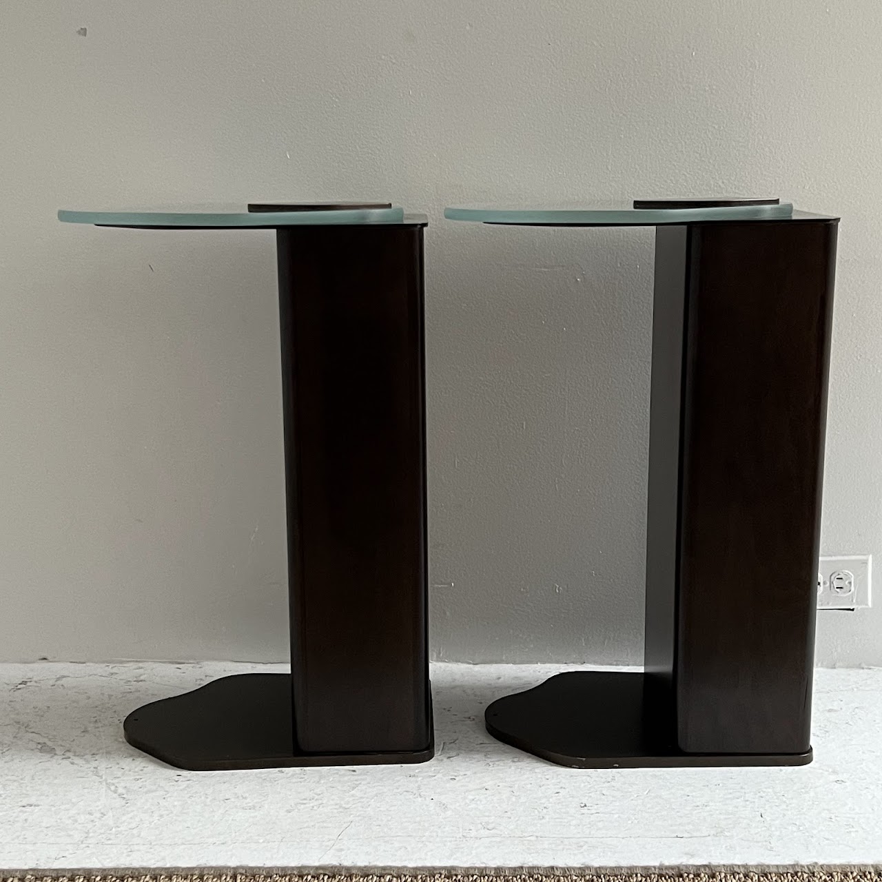 Antiqued Bronze and Glass Abstract Drinks Table Pair #2