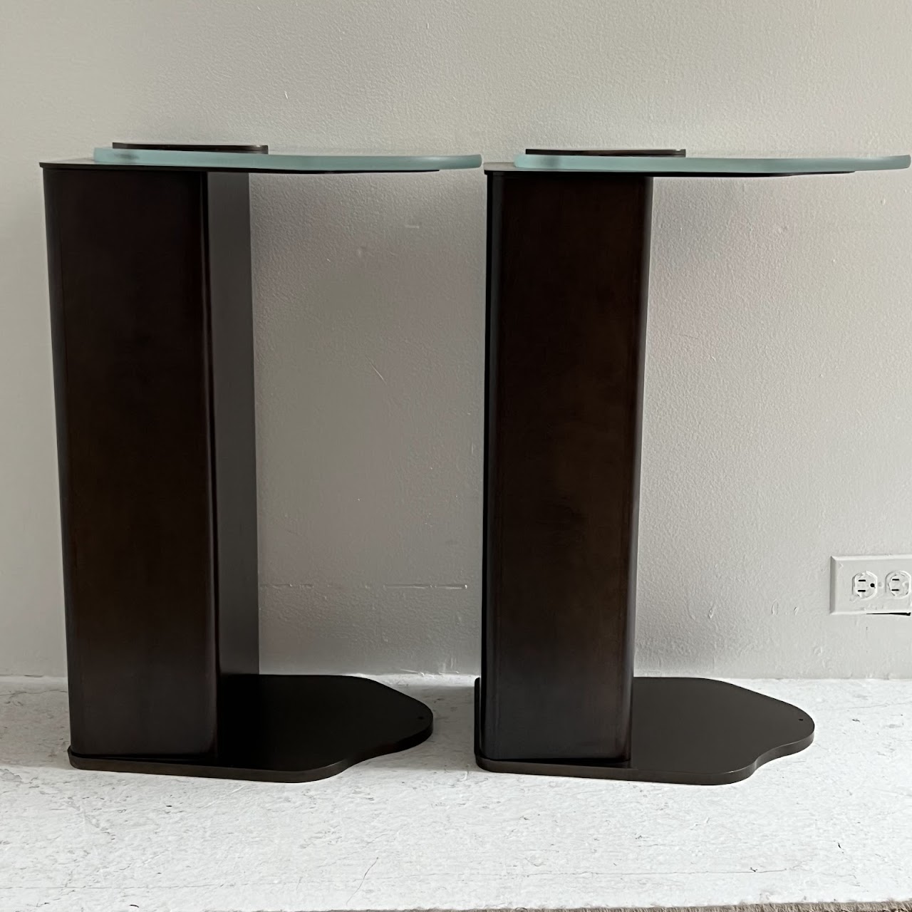 Antiqued Bronze and Glass Abstract Drinks Table Pair #1