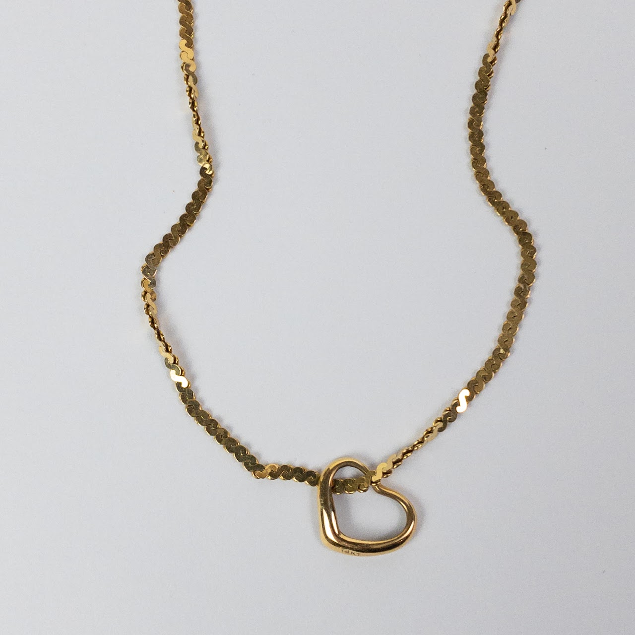 14K Gold 'S' Chain Heart Pendant Necklace