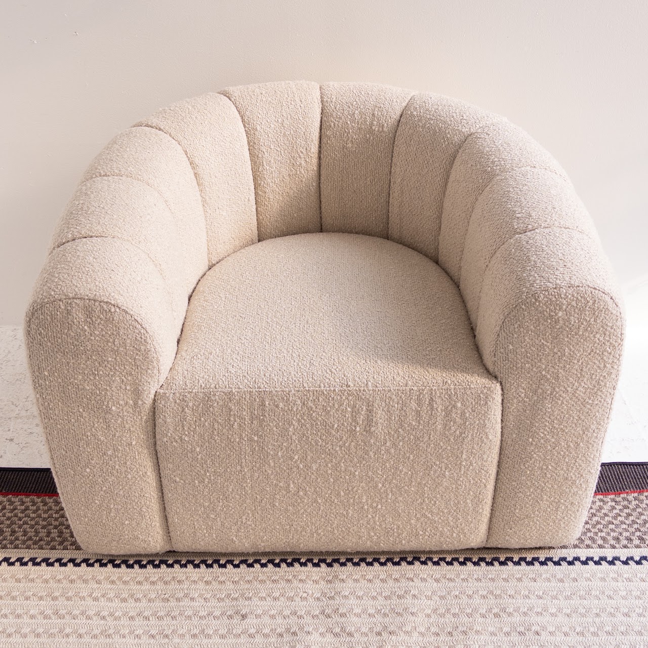 Cream Channel Back Barrel Style Lounge Chair