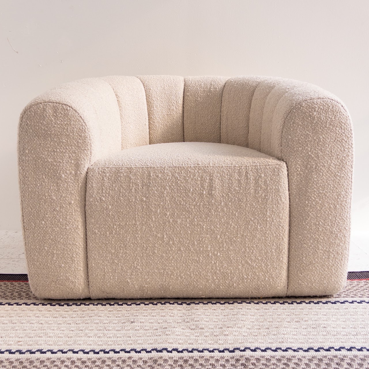 Cream Channel Back Barrel Style Lounge Chair