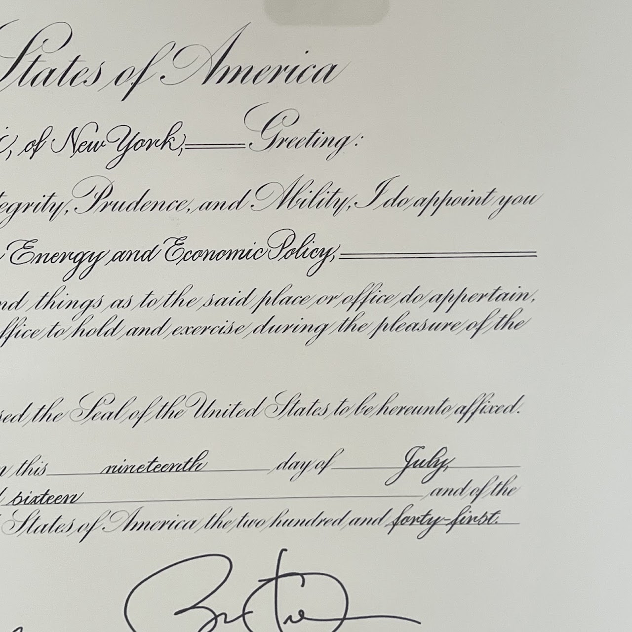 Barack Obama Signed Presidential Appointment Certificate