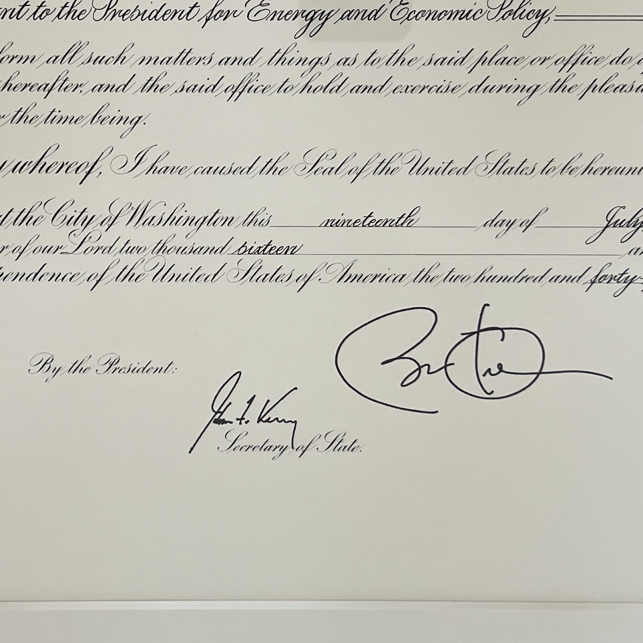 Barack Obama Signed Presidential Appointment Certificate