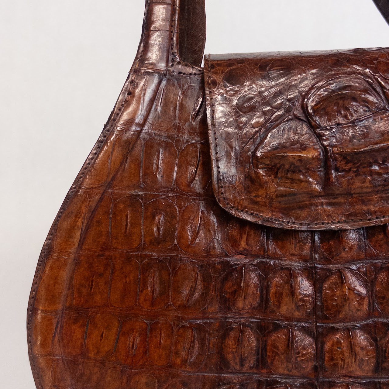 Crocodile Leather Structured Shoulder Bag