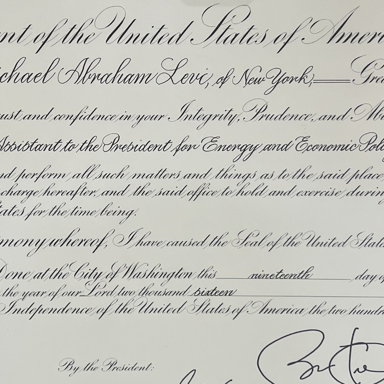 Barack Obama Signed Presidential Appointment Certificate