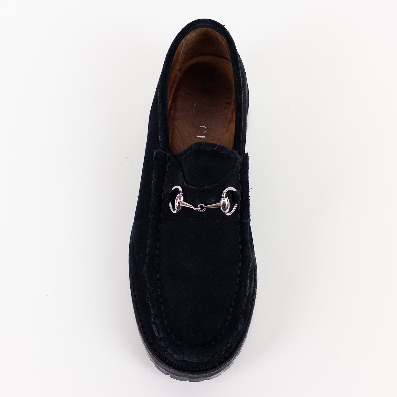 Gucci Black Suede Lug Sole Horsebit Loafers