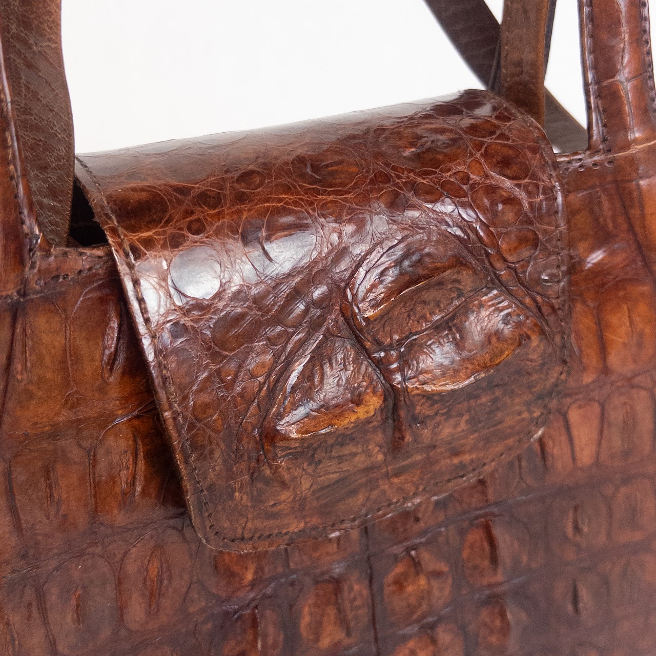 Crocodile Leather Structured Shoulder Bag