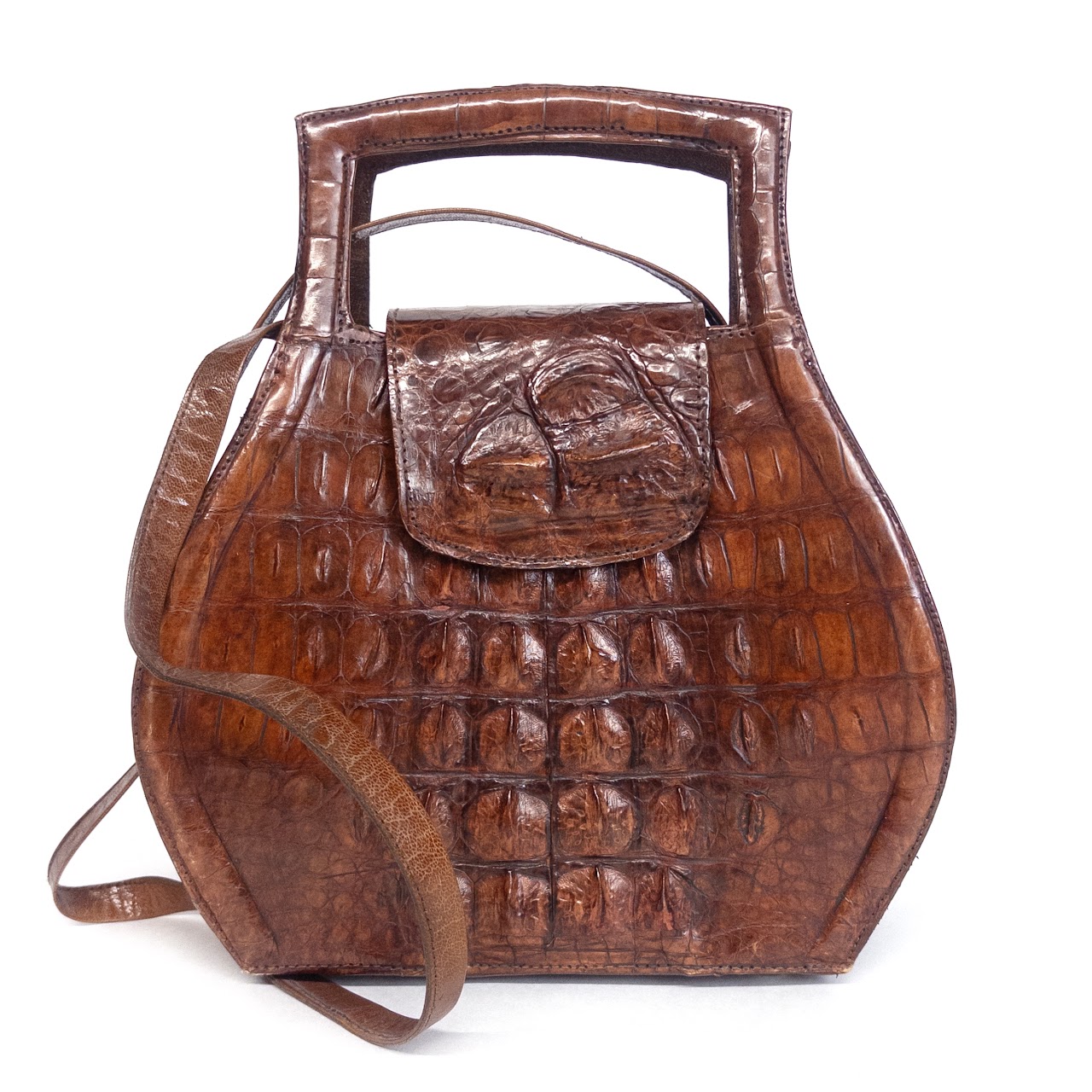 Crocodile Leather Structured Shoulder Bag