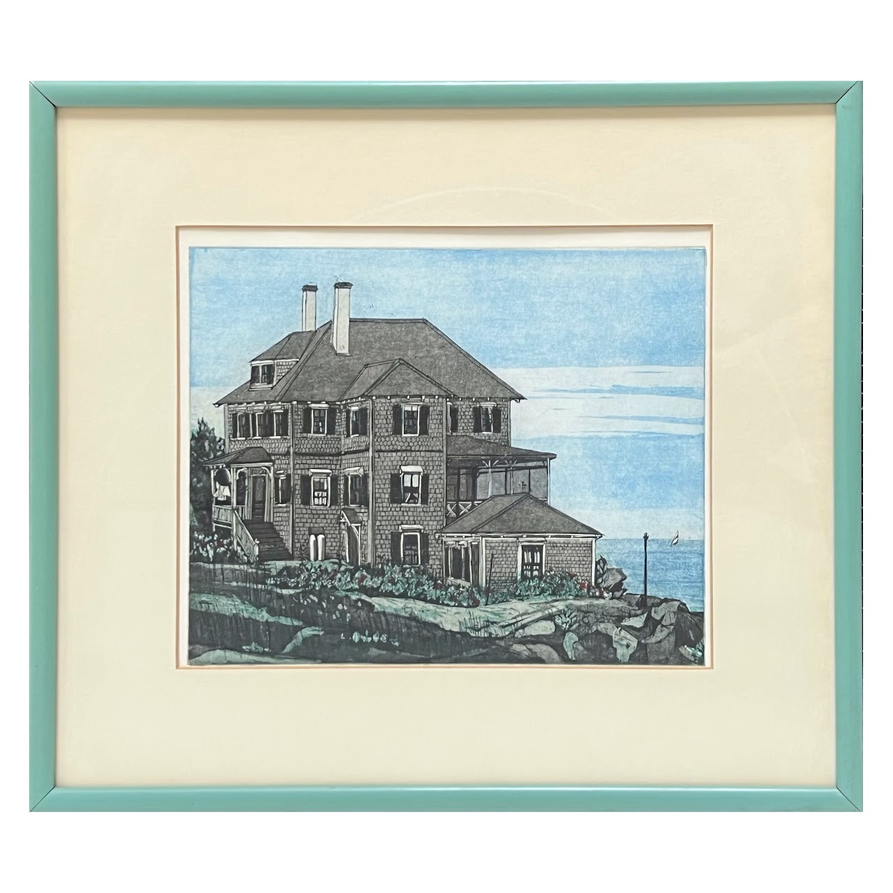 Seaside Victorian House Etching