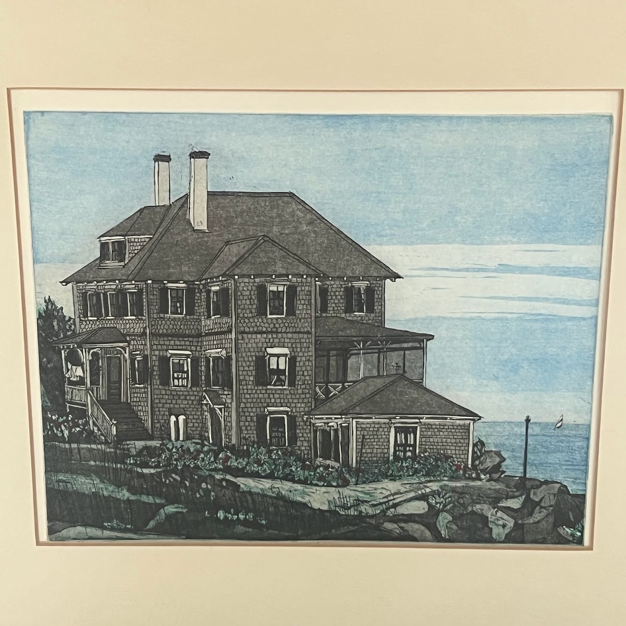 Seaside Victorian House Etching