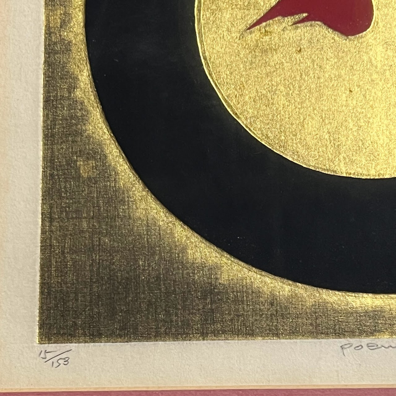 Haku Maki 'Poem 42-16 (Sun)' Signed Woodblock Print with Gold Leaf