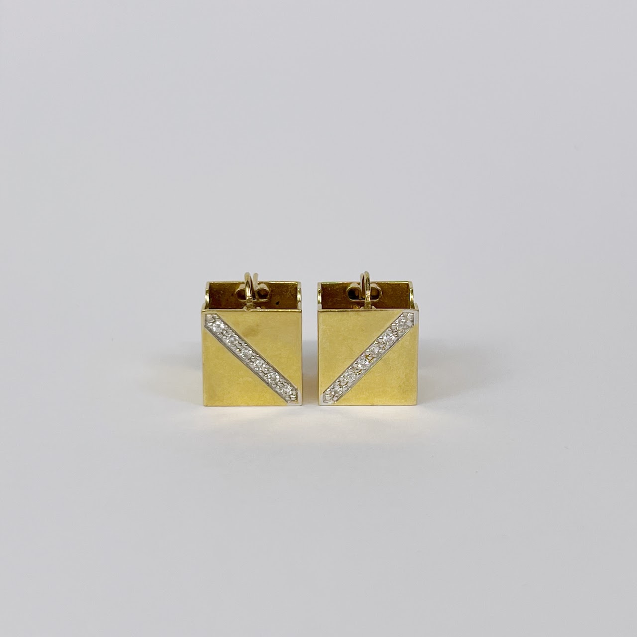 14K Gold and Diamond Box Earrings