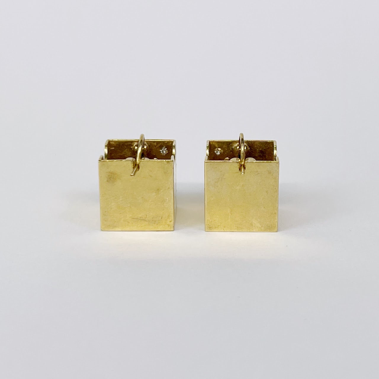 14K Gold and Diamond Box Earrings