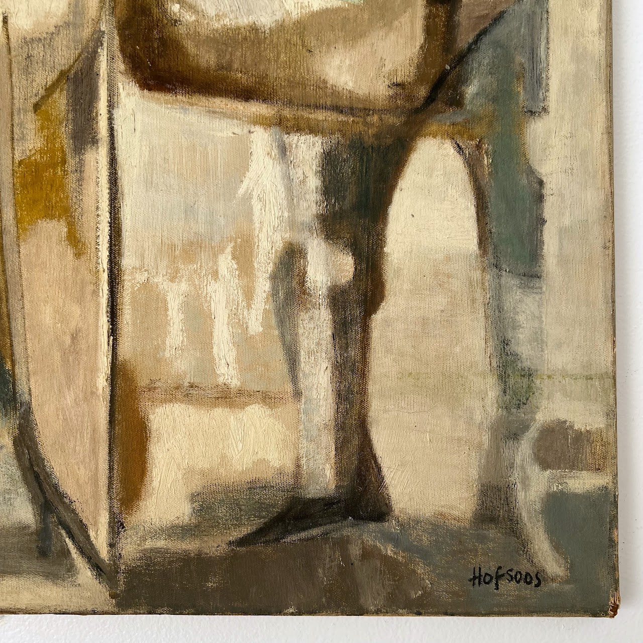 Mary Lou Hofsoos Two Figures Waiting Signed Oil Painting