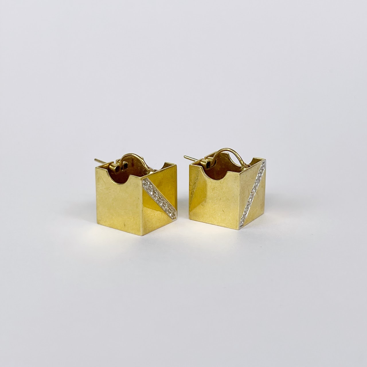 14K Gold and Diamond Box Earrings