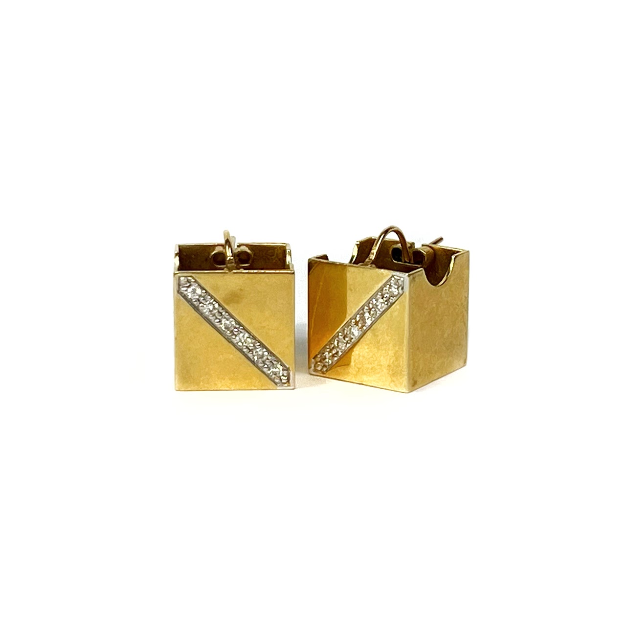 14K Gold and Diamond Box Earrings