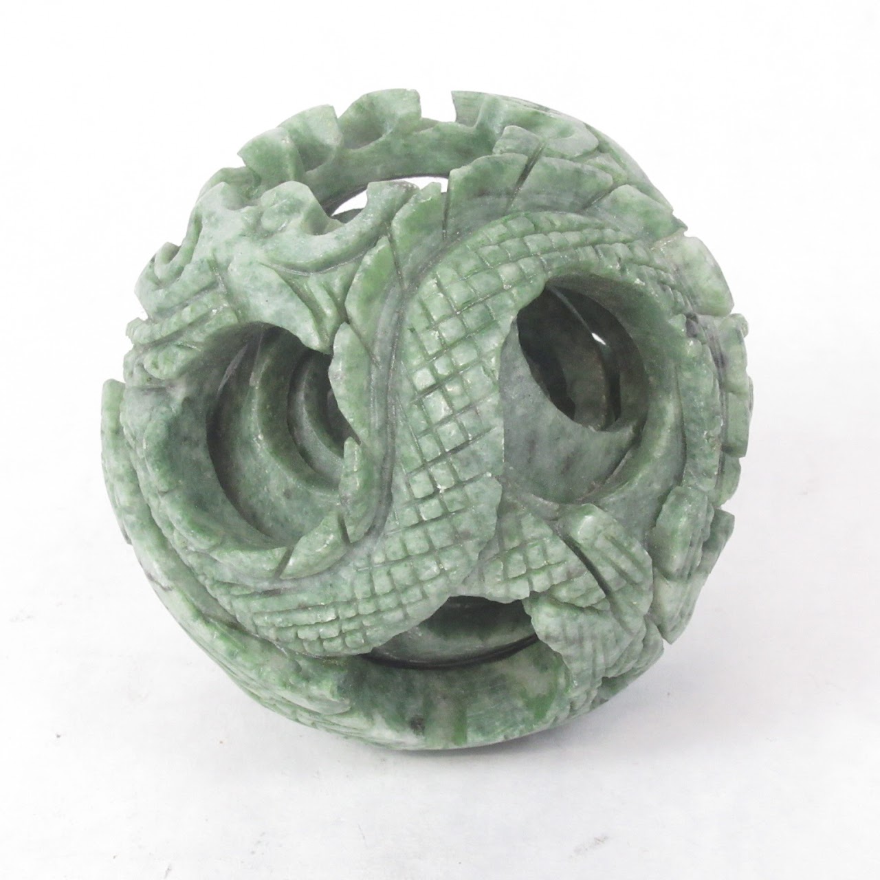 Carved Jade Dragon Puzzle Ball