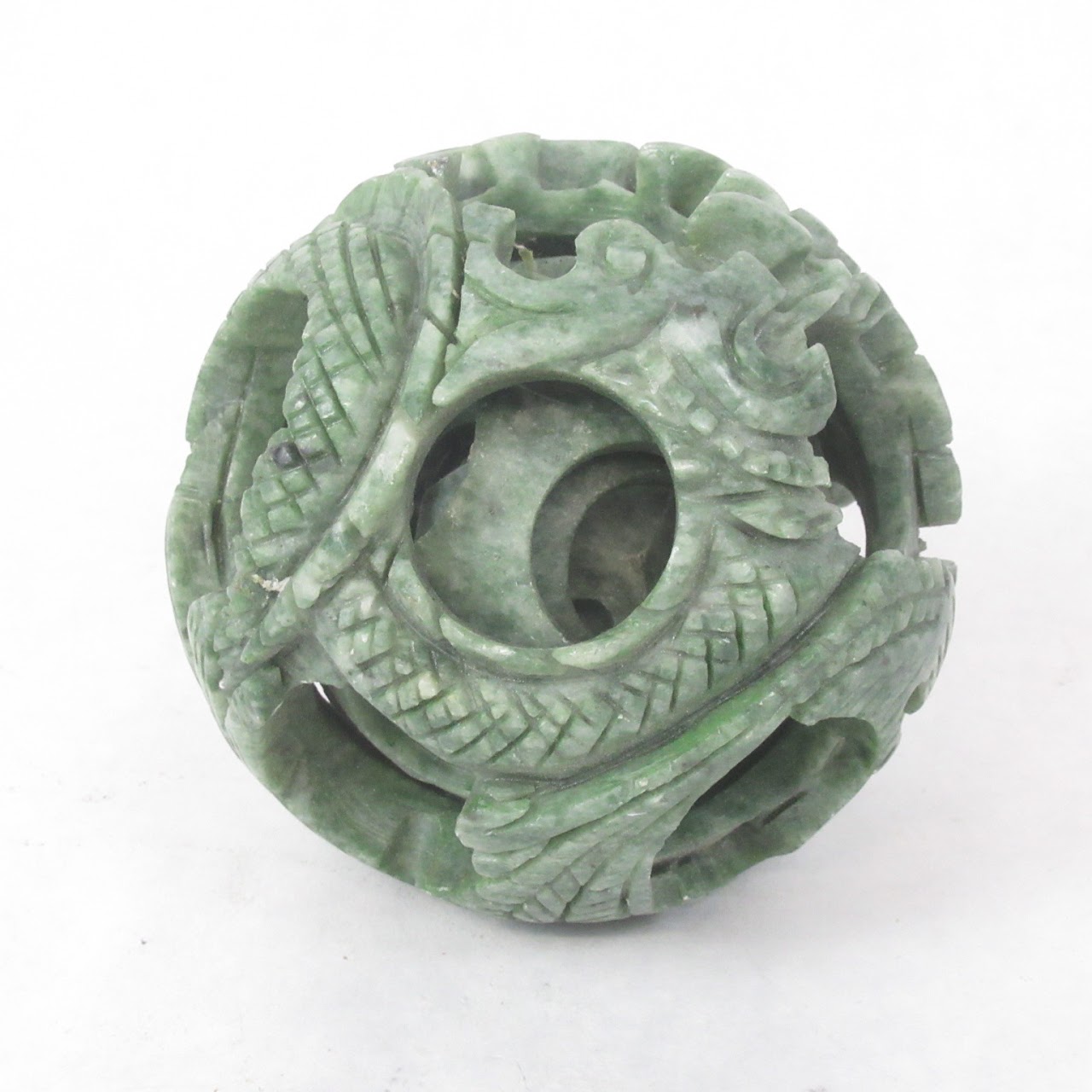 Carved Jade Dragon Puzzle Ball