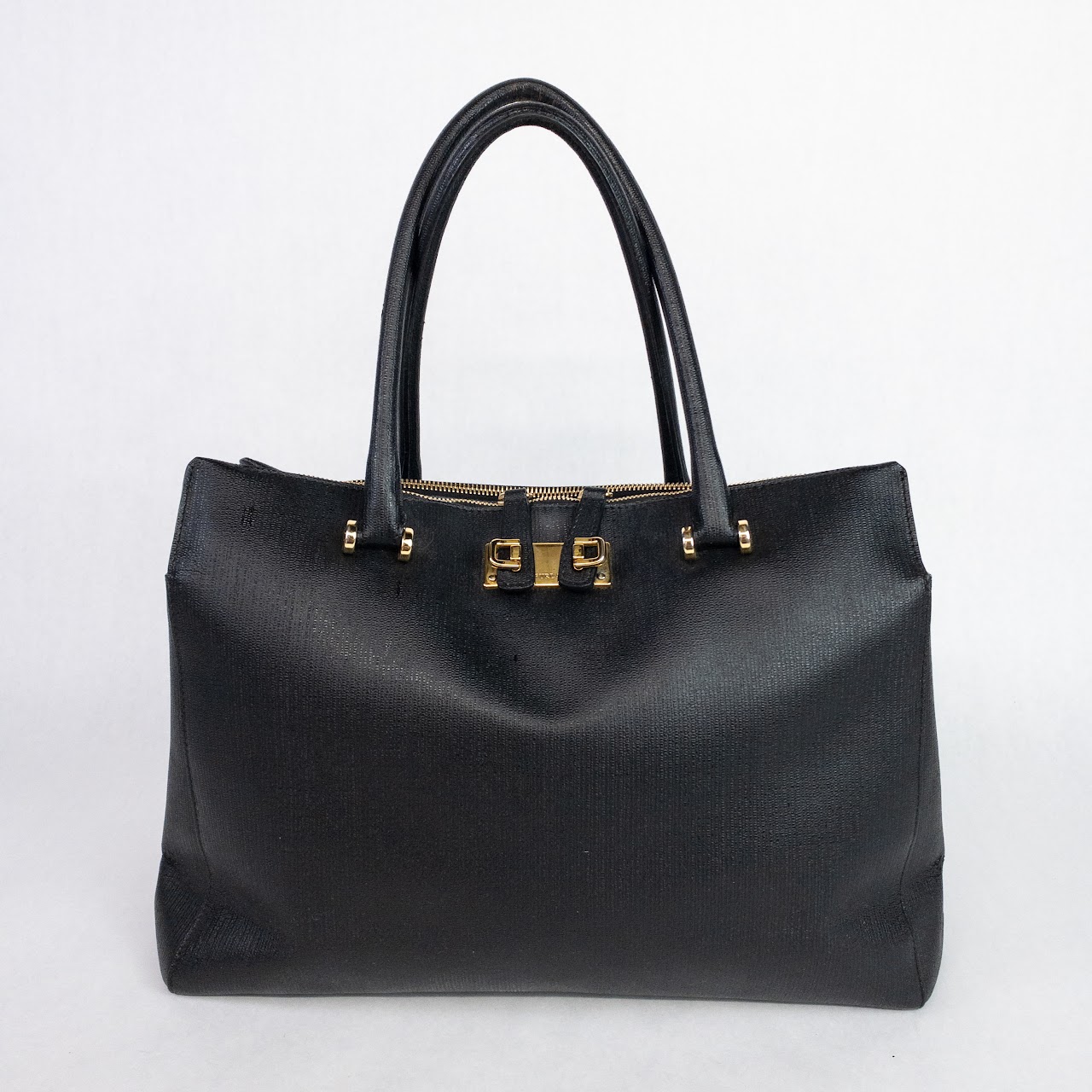 Furla Embossed Black Leather Handbag