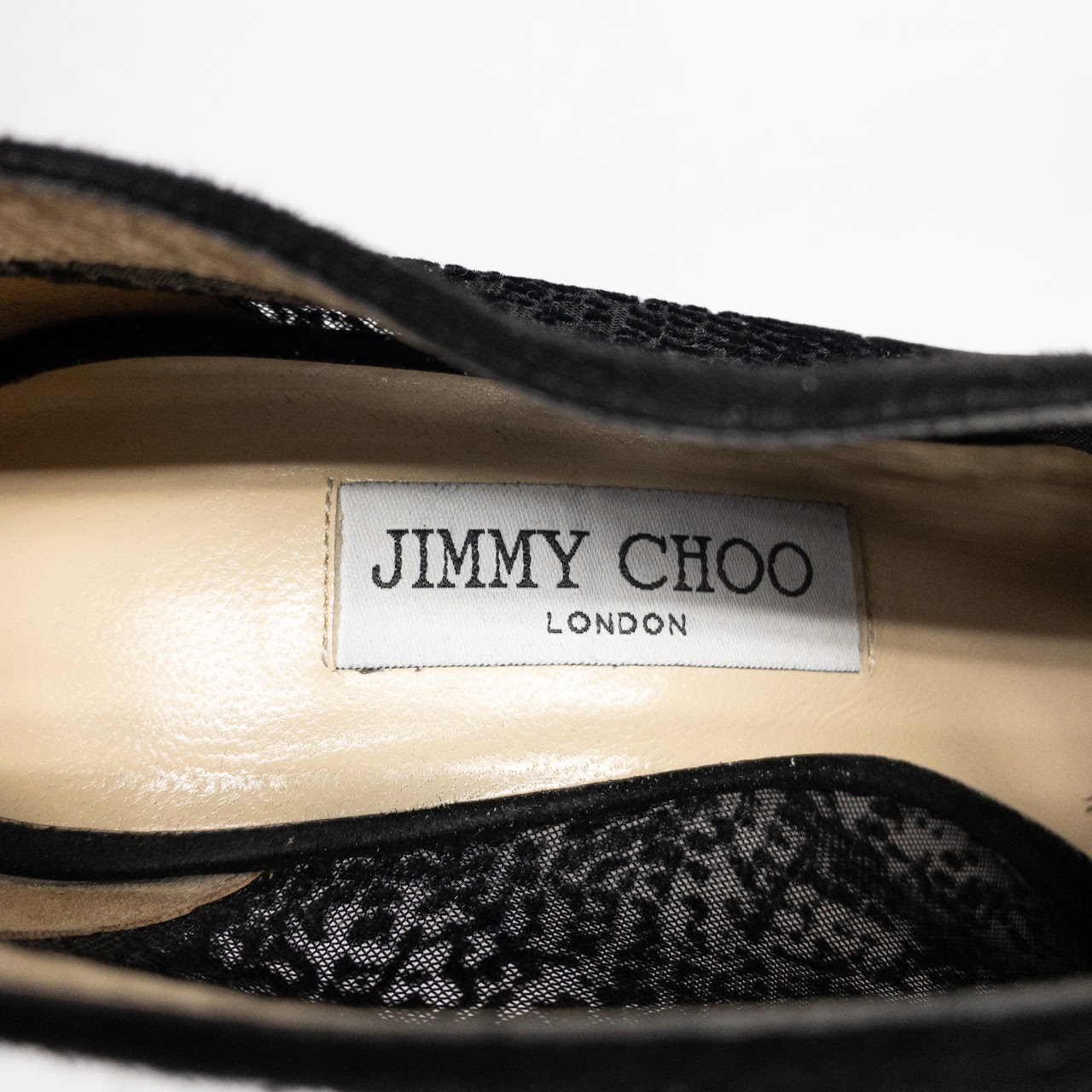 Jimmy Choo Suede and Lace Peep Toe Pumps