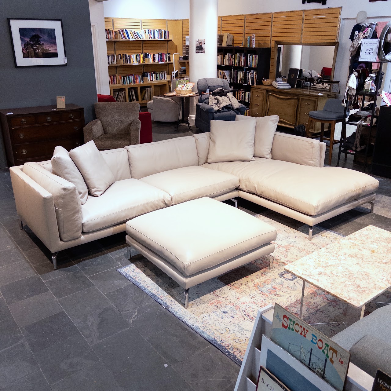 Design Within Reach Leather Como Sectional Sofa and Ottoman