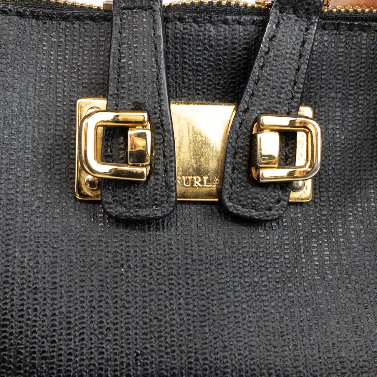 Furla Embossed Black Leather Handbag