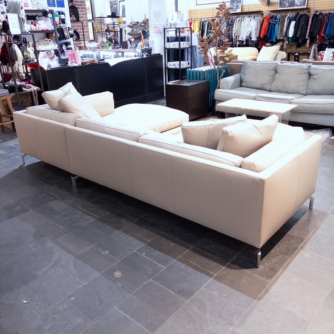 Design Within Reach Leather Como Sectional Sofa and Ottoman