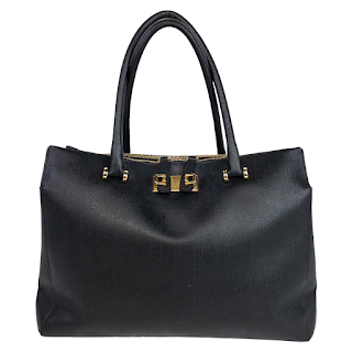 Furla Embossed Black Leather Handbag