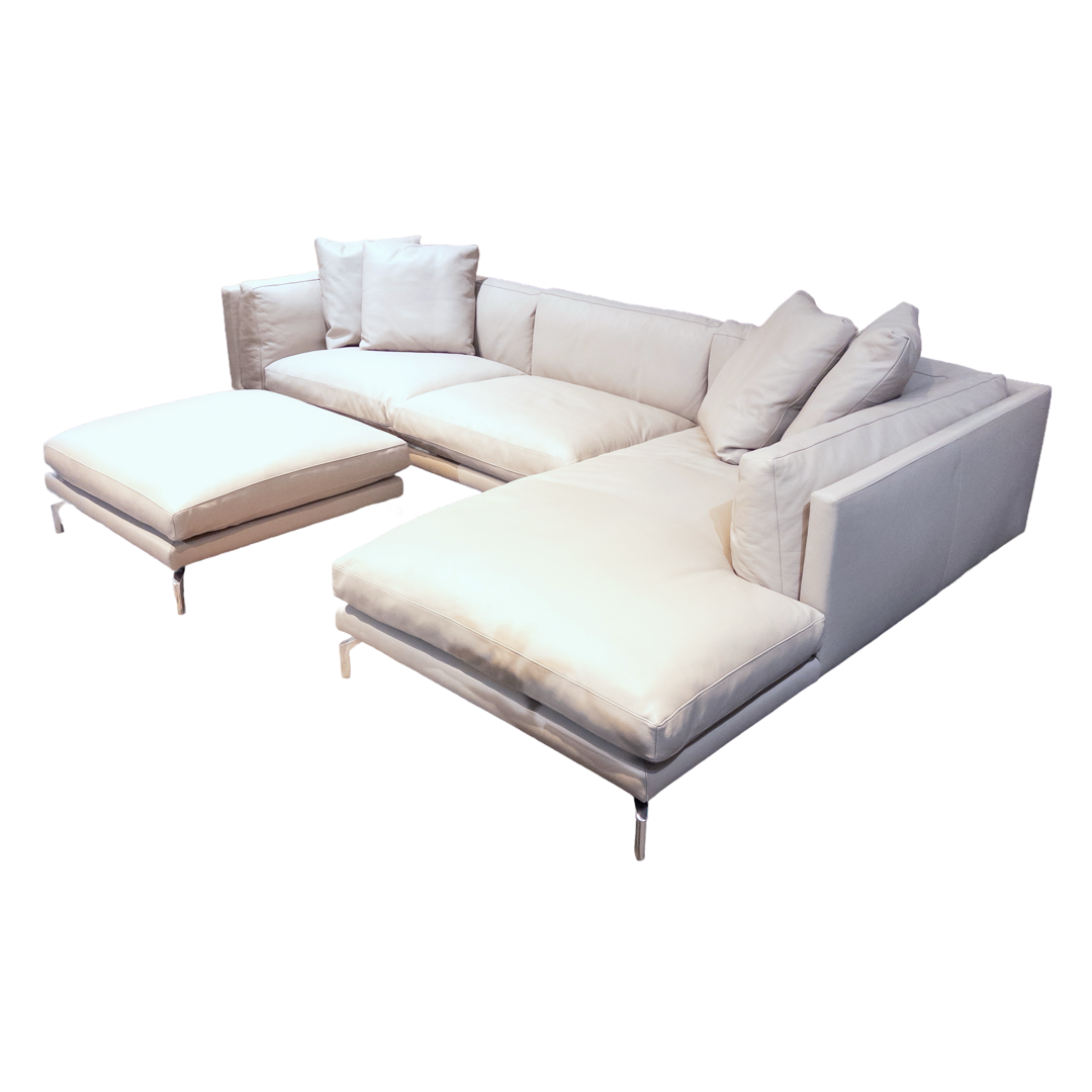 Design Within Reach Leather Como Sectional Sofa and Ottoman