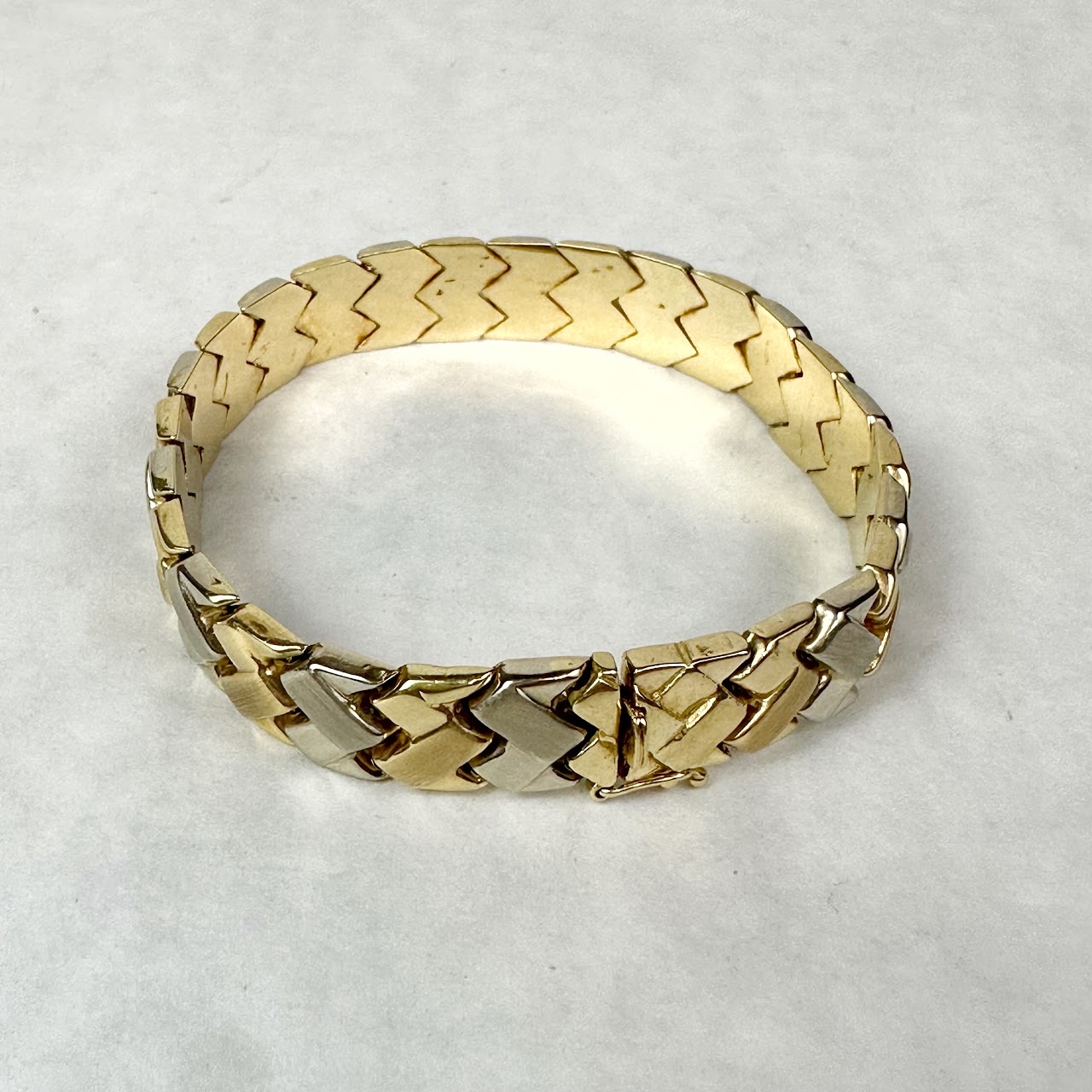 14K White & Yellow Gold Interlocking Strap Bracelet