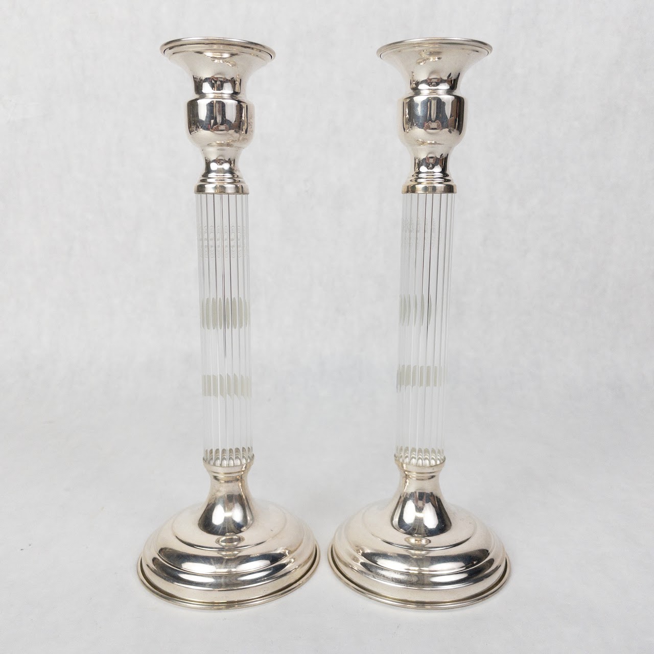 Sterling Silver Cosimo Longo Murano Crystal Candle Holder Pair