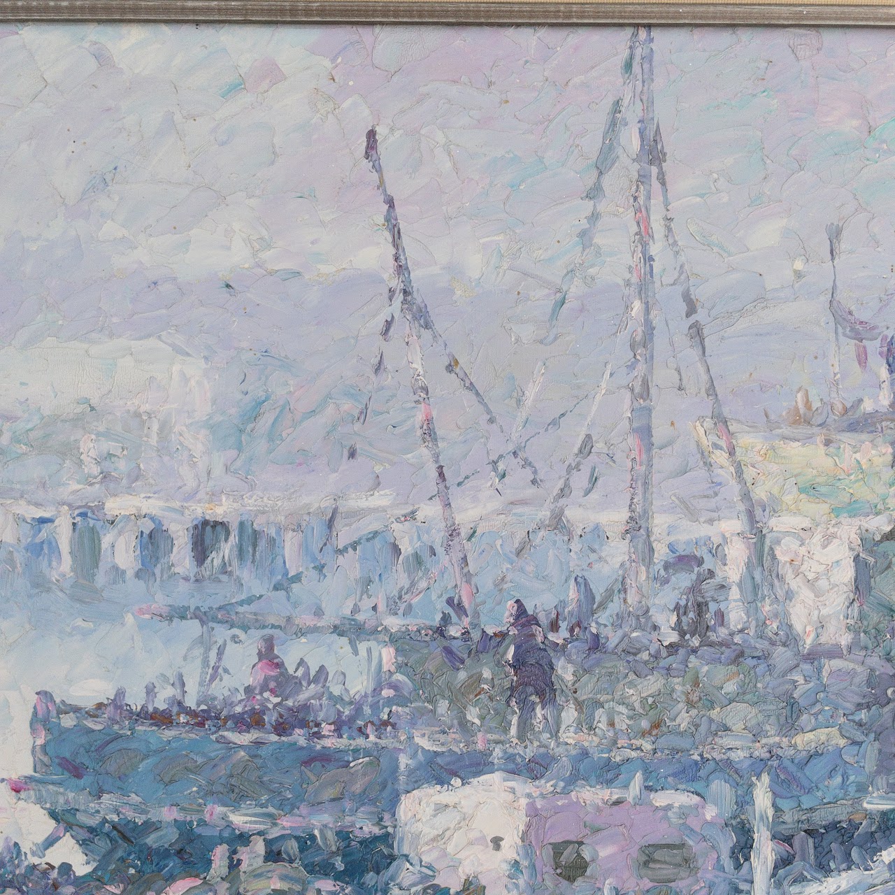 Warren Eliphalet Rollins Signed Impressionist Harbor Scene Oil Painting