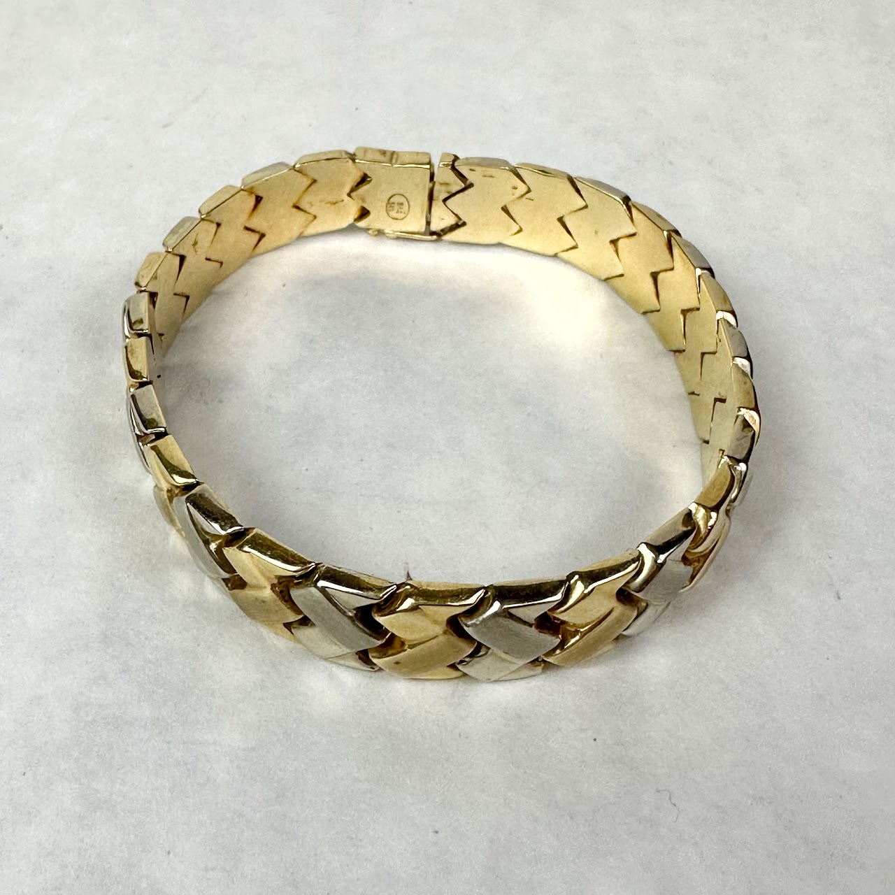 14K White & Yellow Gold Interlocking Strap Bracelet