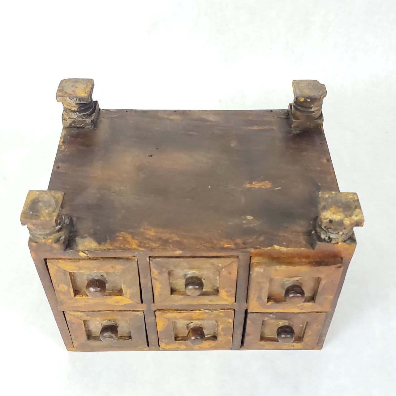 Hand Carved Wood Tabletop Chest of Drawers