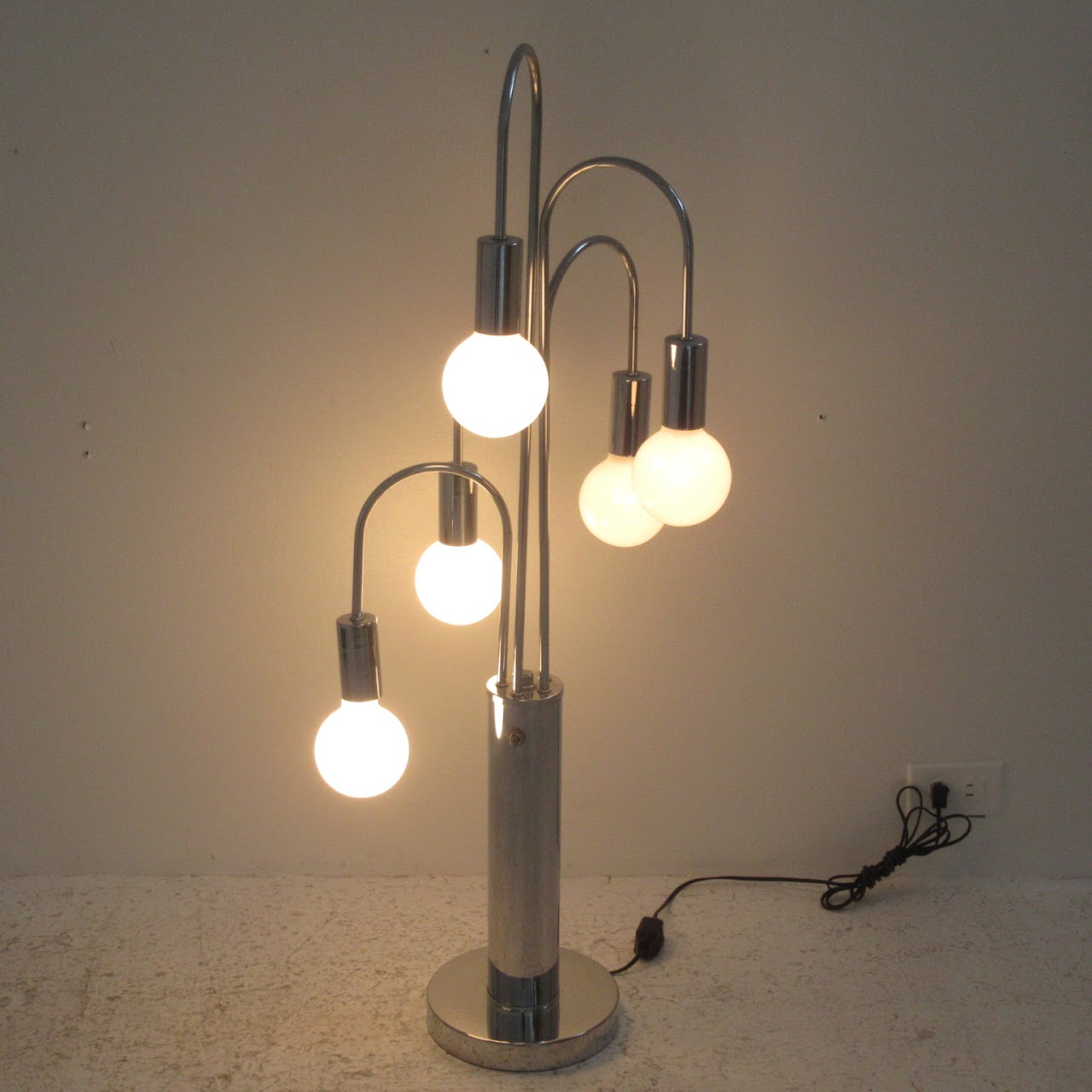 Vintage Five-Bulb Raindrop Chrome Table Lamp