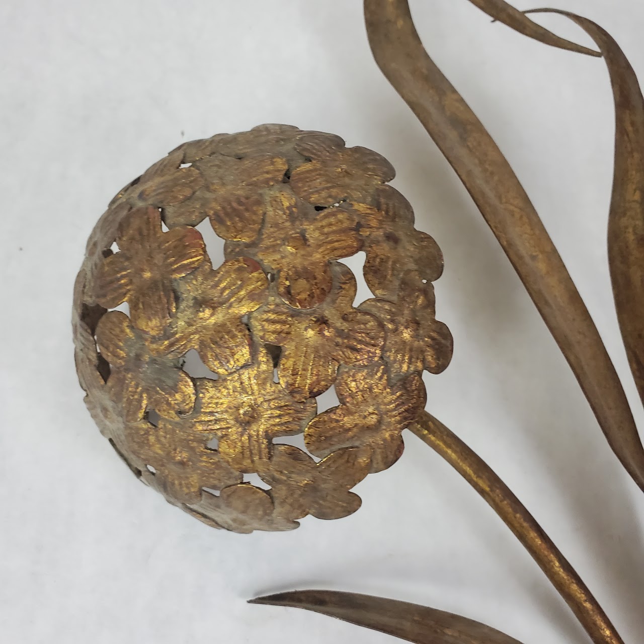 Mid-Century Gilded Hydrangea Wall Hanging Pair