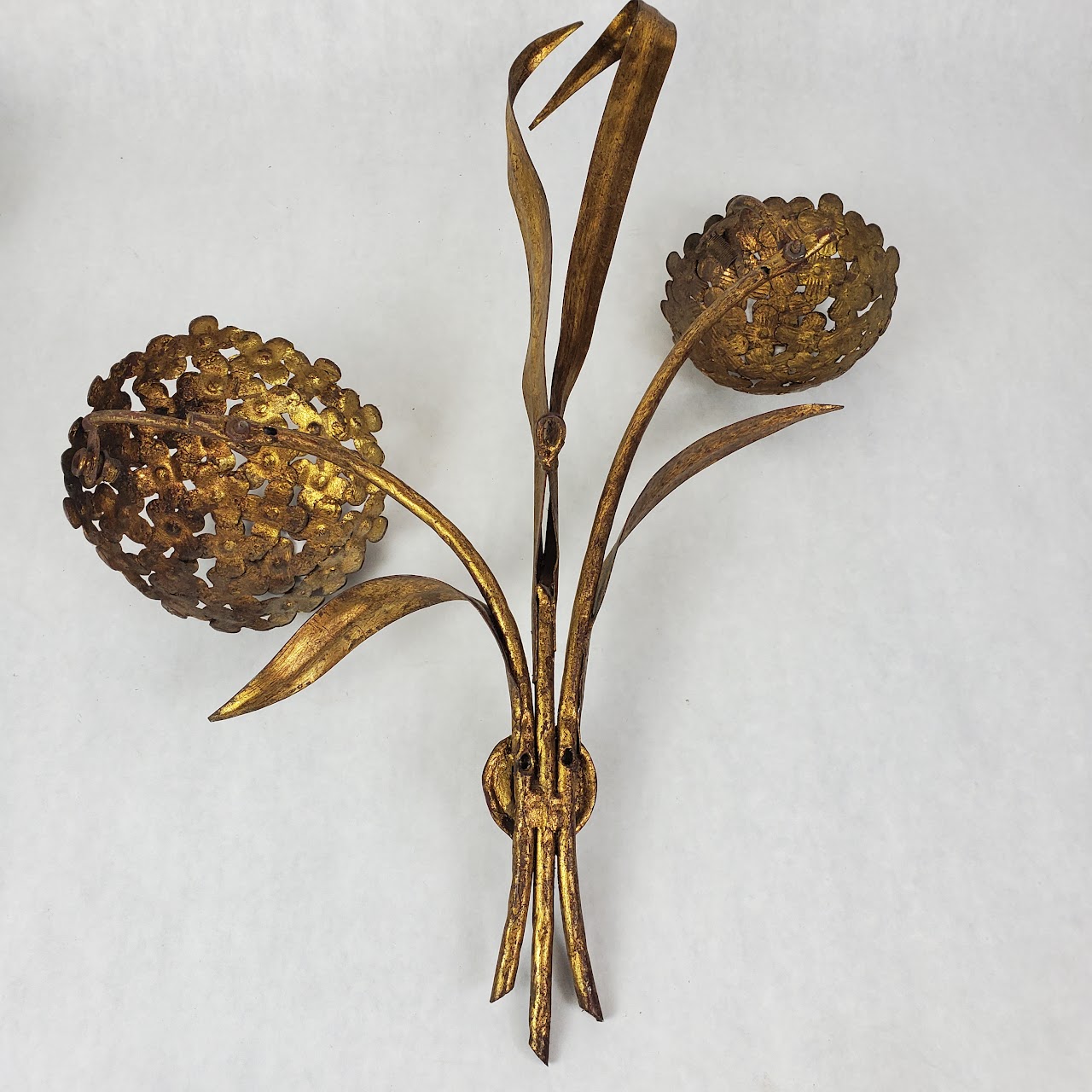 Mid-Century Gilded Hydrangea Wall Hanging Pair