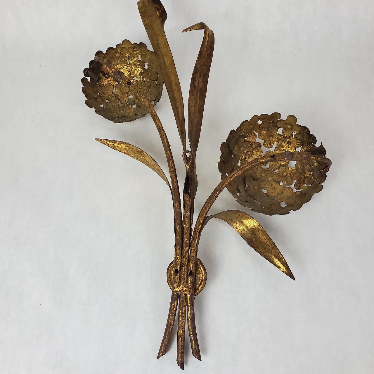 Mid-Century Gilded Hydrangea Wall Hanging Pair