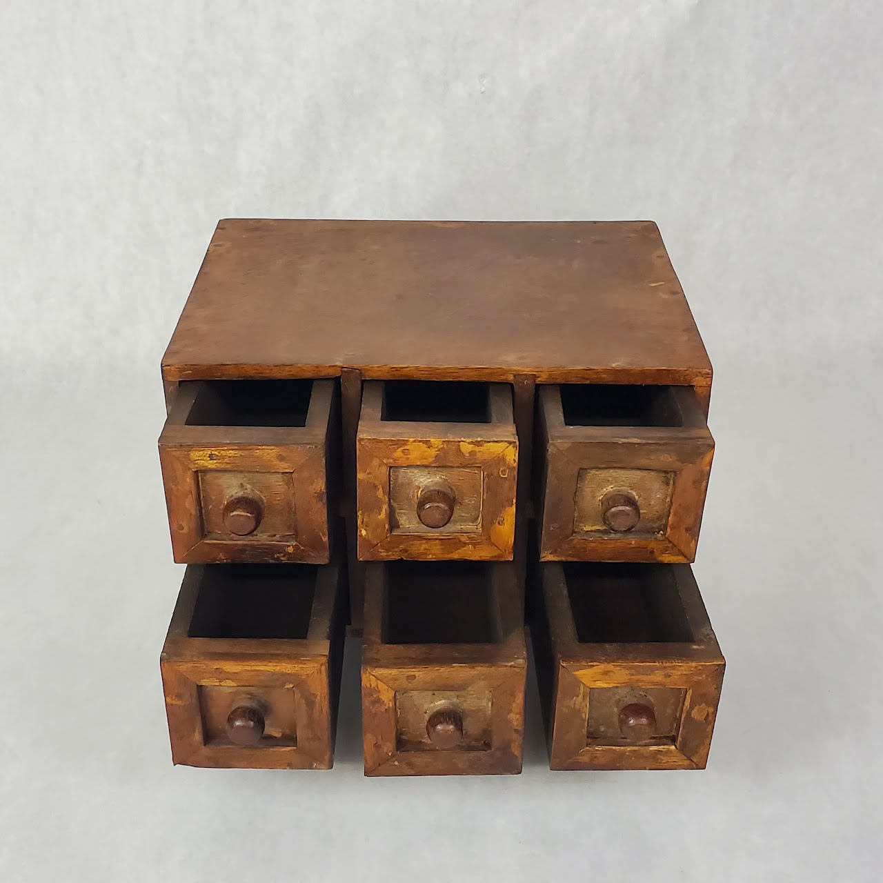 Hand Carved Wood Tabletop Chest of Drawers