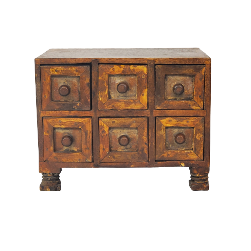 Hand Carved Wood Tabletop Chest of Drawers